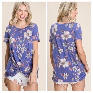 Floral USA Made Short Sleeve Top with Front Knot Size S